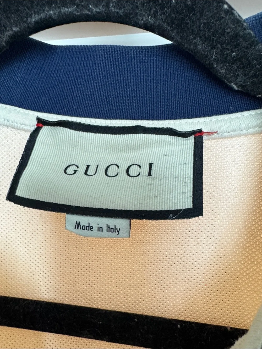 Gucci Pale Blue Polo with Navy Contrast Collar and Logo Tape